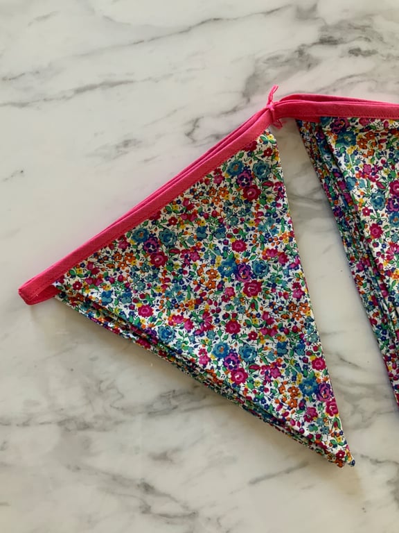 Bunting made with Emma &Georgina print Liberty fabric 2.8 metres 14 flags