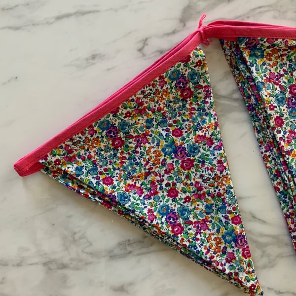 Bunting made with Emma &Georgina print Liberty fabric 2.8 metres 14 flags