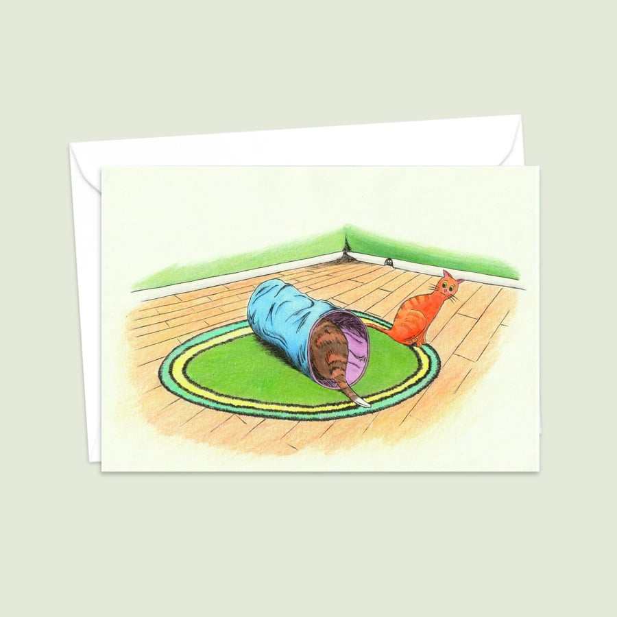 Playful Cats Greeting Card: Hand Drawn Cute Illustration for a Cat Lover (115)