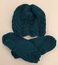Dark Turquoise Aran Hand Knitted Hat and Mitten Set - UK Free Post - Image 2