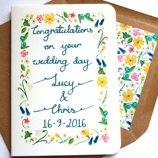 Personalised calligraphy wildflower congratulations wedding card