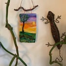 Needle felted sunset tree wall hanging 