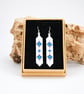Hand-stitched White & Blue Beaded Earrings – Sterling Silver Ear Wires - Image 2