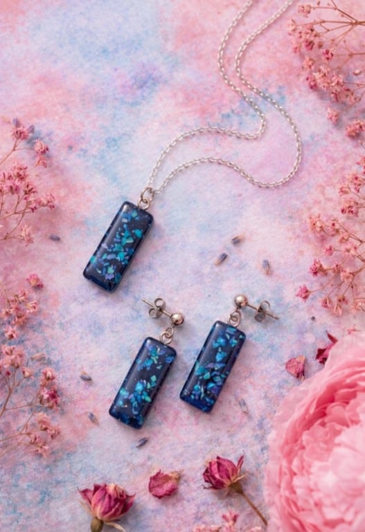 Handmade Purple Galaxy Resin Jewellery Set
