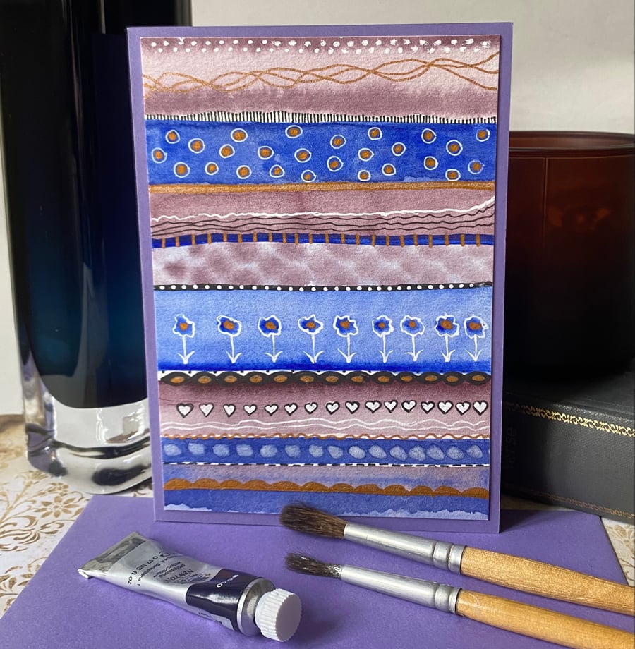 Handpainted folk inspired blank watercolour card