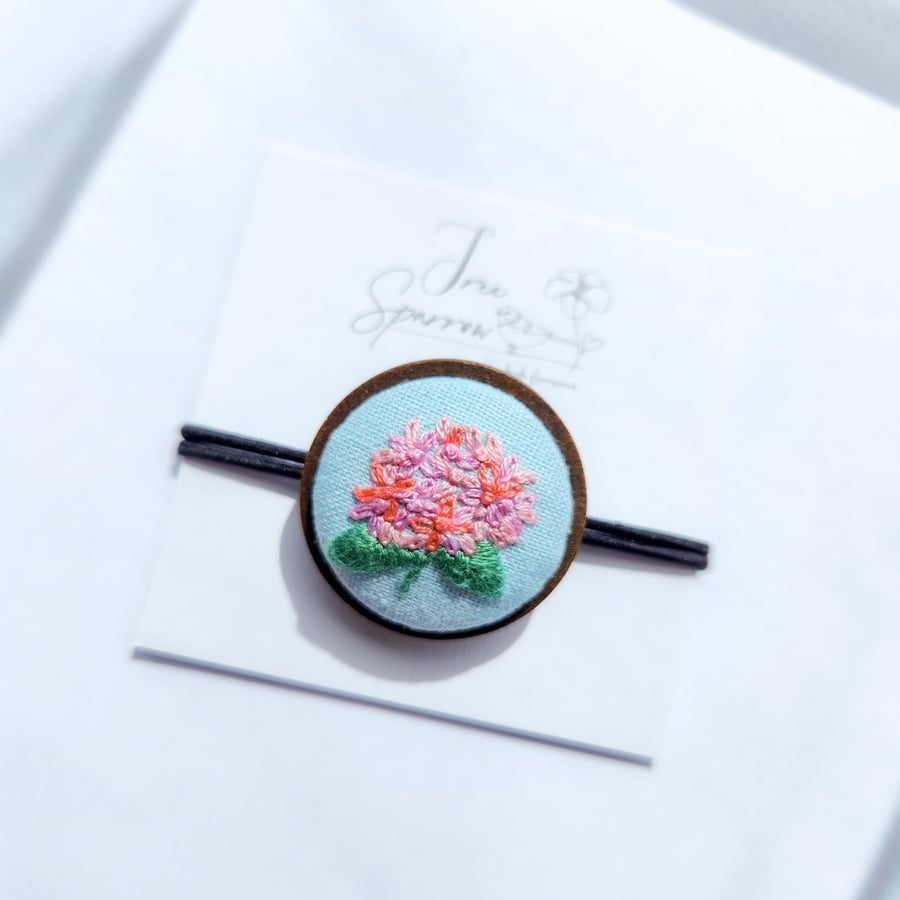 Hand Embroidered Hydrangea Hair Tie