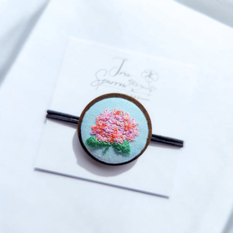 Hand Embroidered Hydrangea Hair Tie