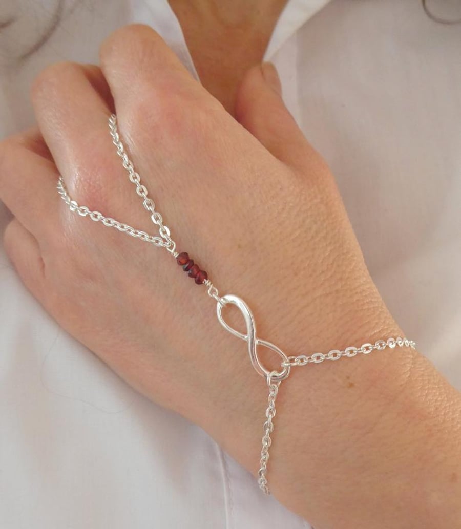 Infinity silver chain garnet slave bracelet