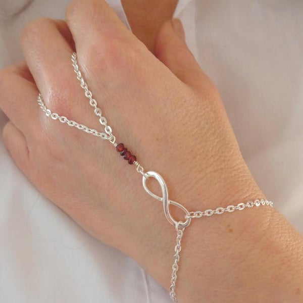 Infinity silver chain garnet slave bracelet