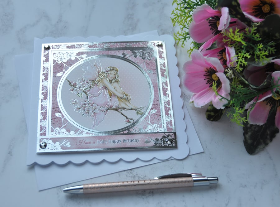 Have A Fairy Happy Birthday Card Pink Cherry Blossom 3D Luxury Handmade
