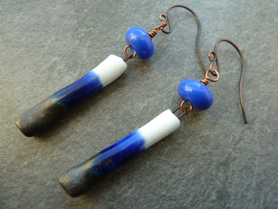 copper and lampwork glass earrings
