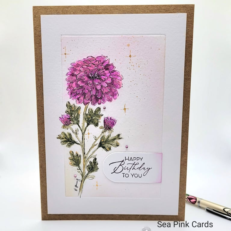 Chrysanthemum Birthday Card - November birthday flower, handpainted original