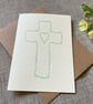 Hand-drawn leaf garland cross card, blank inside, christening, baptism, Easter - Image 1