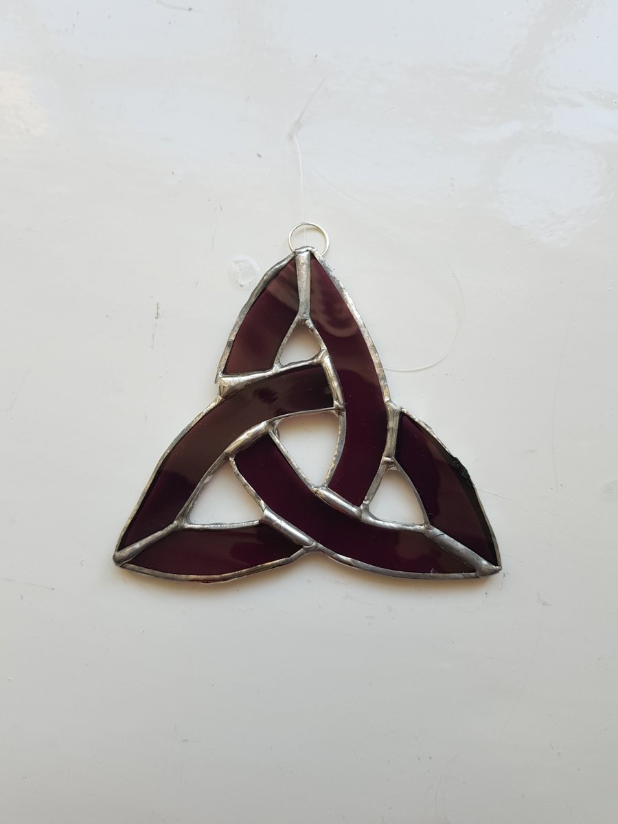 226 Stained Glass Small Translucent Purple Celtic Knot - handmade.