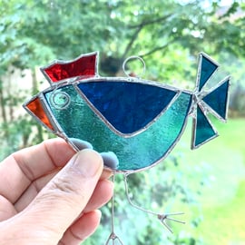 Stained Glass Funky Hen Suncatcher - Handmade Window Decoration - Blue  Turq