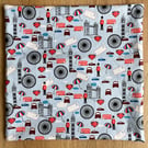 Newly handmade London-themed 45cm square cushion cover