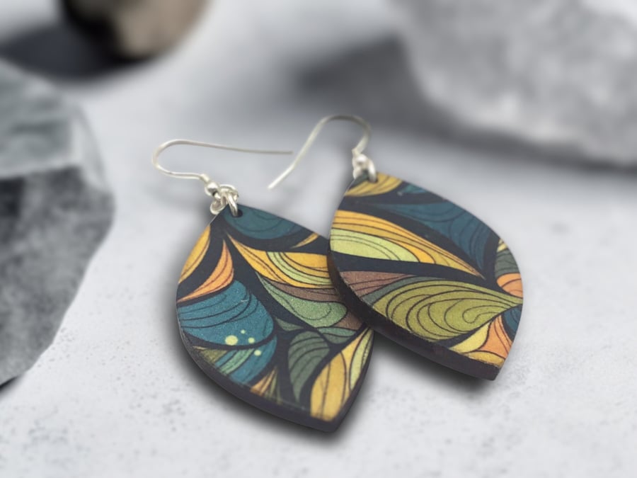 Handcrafted Wooden Leaf Earrings with Organic Leaf Pattern - Inspired by Nature