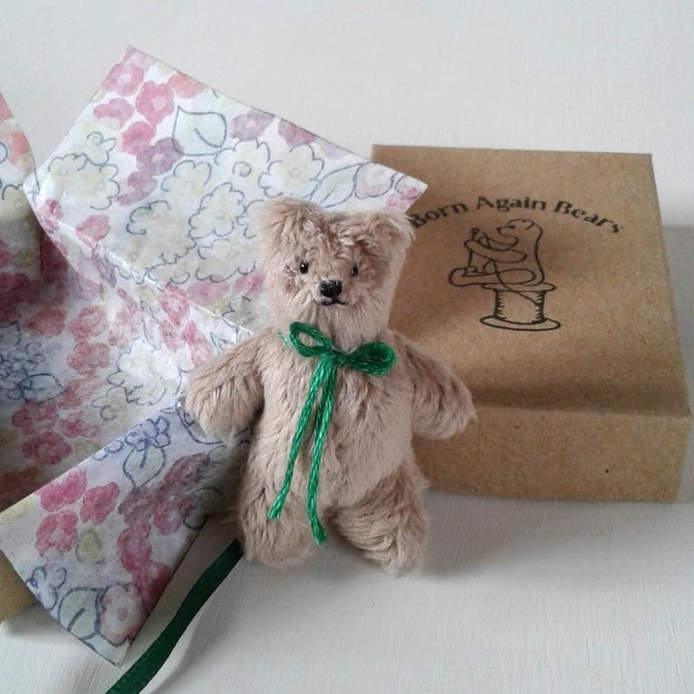 Tiny ted in a box, letterbox gift 'random act of tiny furry kindness'