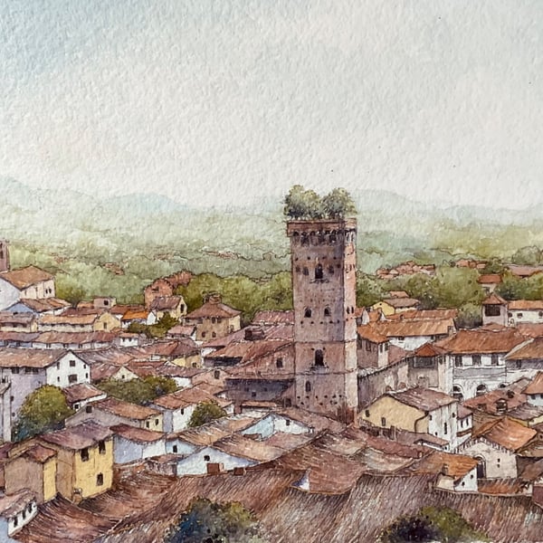 Lucca . Tuscany . Original framed watercolour 