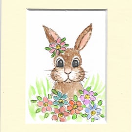 Cute Bunny in a mount Miniature Original ACEO painting