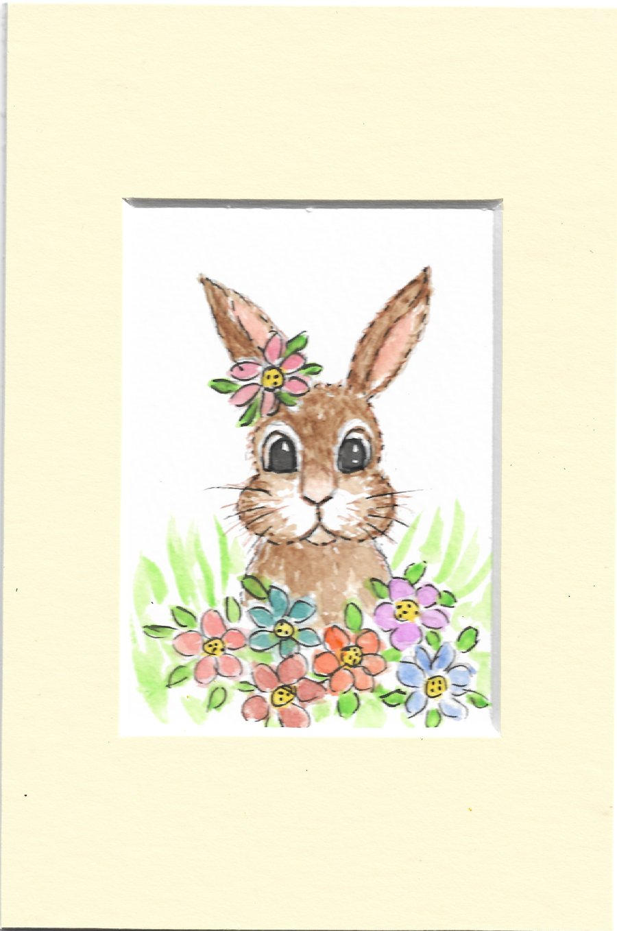 Cute Bunny in a mount Miniature Original ACEO painting