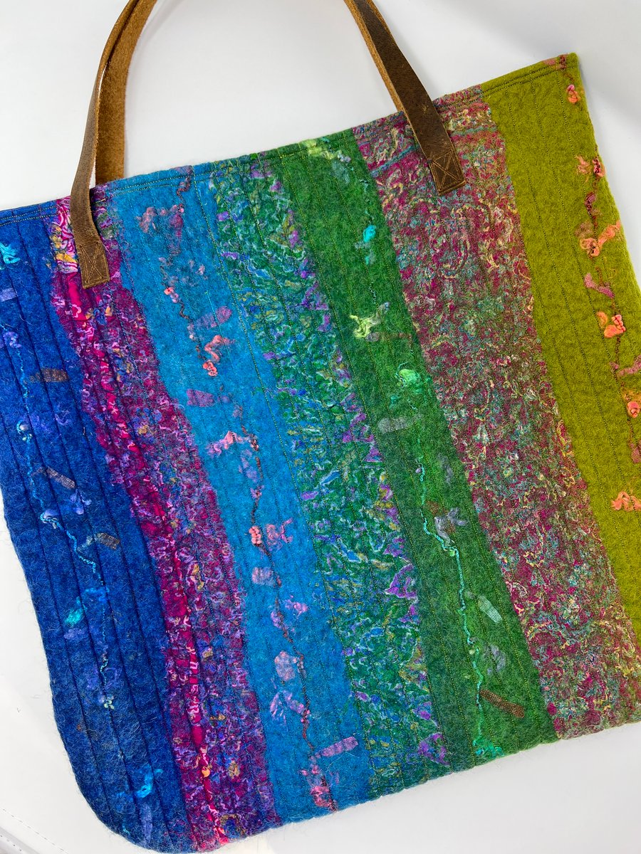 Blue and Green Nuno Felt Tote Bag