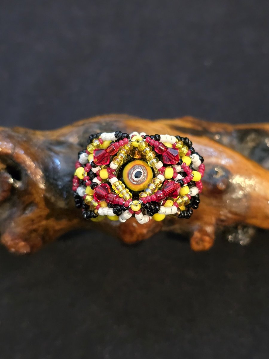 Red and Yellow Milli Fiori Adjustable Statement Ring
