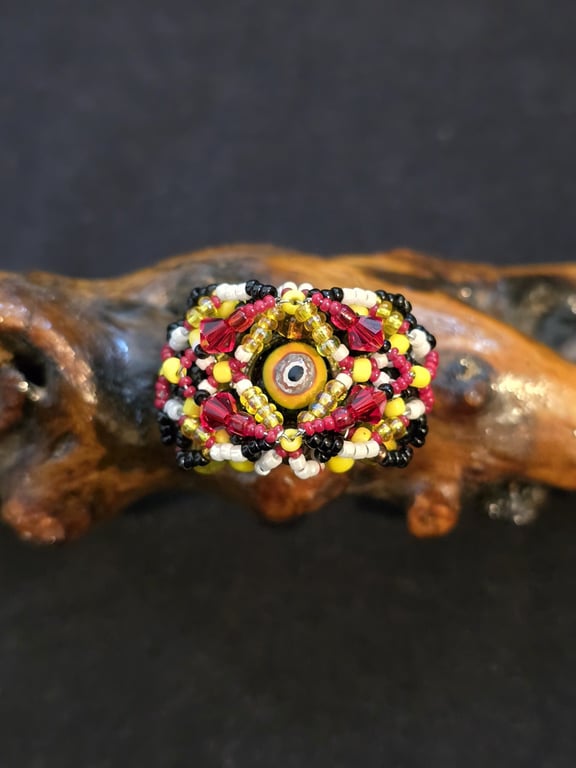 Red and Yellow Milli Fiori Adjustable Statement Ring