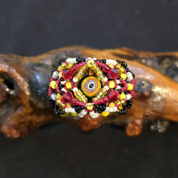 Red and Yellow Milli Fiori Adjustable Statement Ring