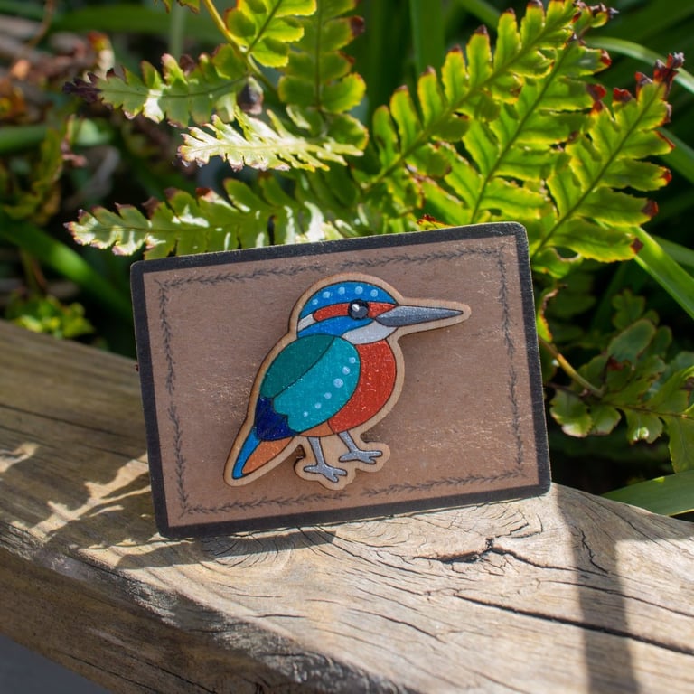 Hand-Painted Wooden Kingfisher Pin – Bird Lover Gift