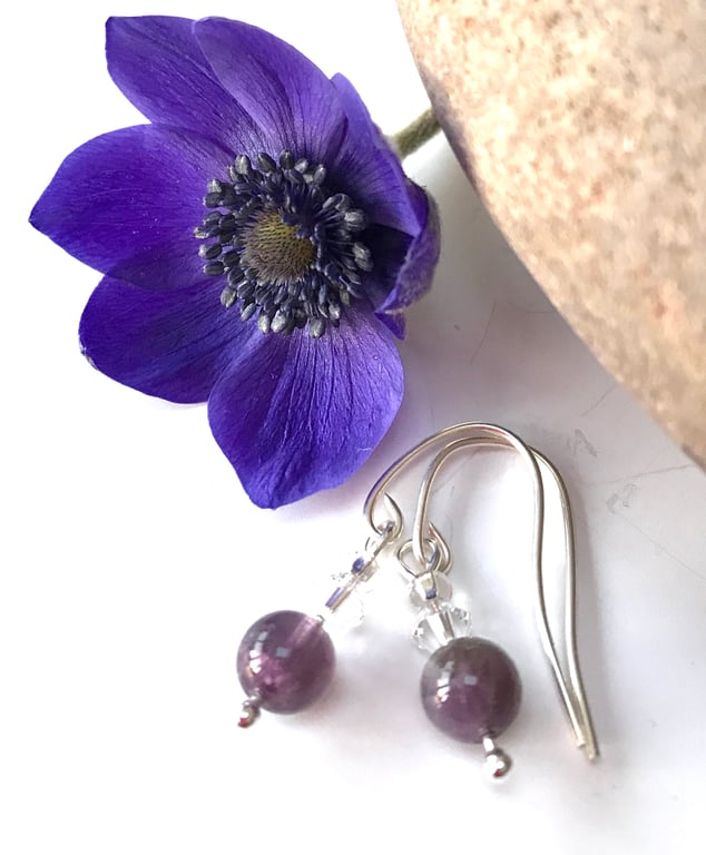 Sterling Silver Amethyst and Crystal Earrings