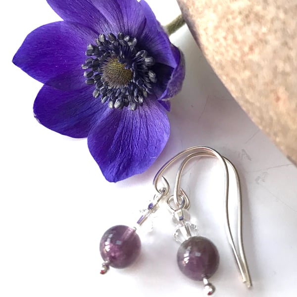 Sterling Silver Amethyst and Crystal Earrings