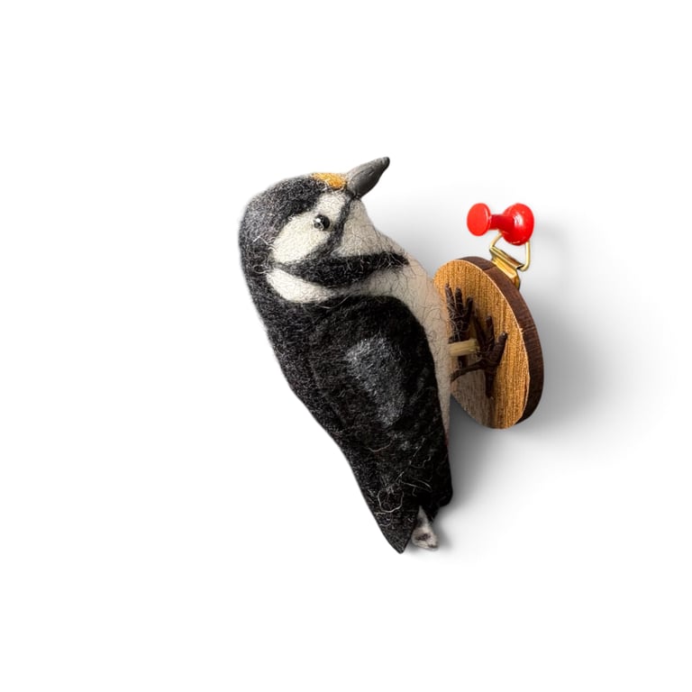Mini Woodpecker needle felted model, woollen sculpture, british birds