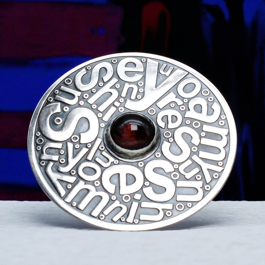 'You are my Sunshine' brooch, handmade from sterling silver with a 10mm Garnet