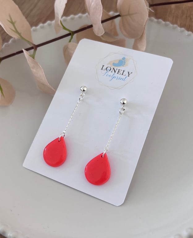 Orange Teardrop Dangle Polymer Clay Earrings - Lightweight Handmade Earrings 