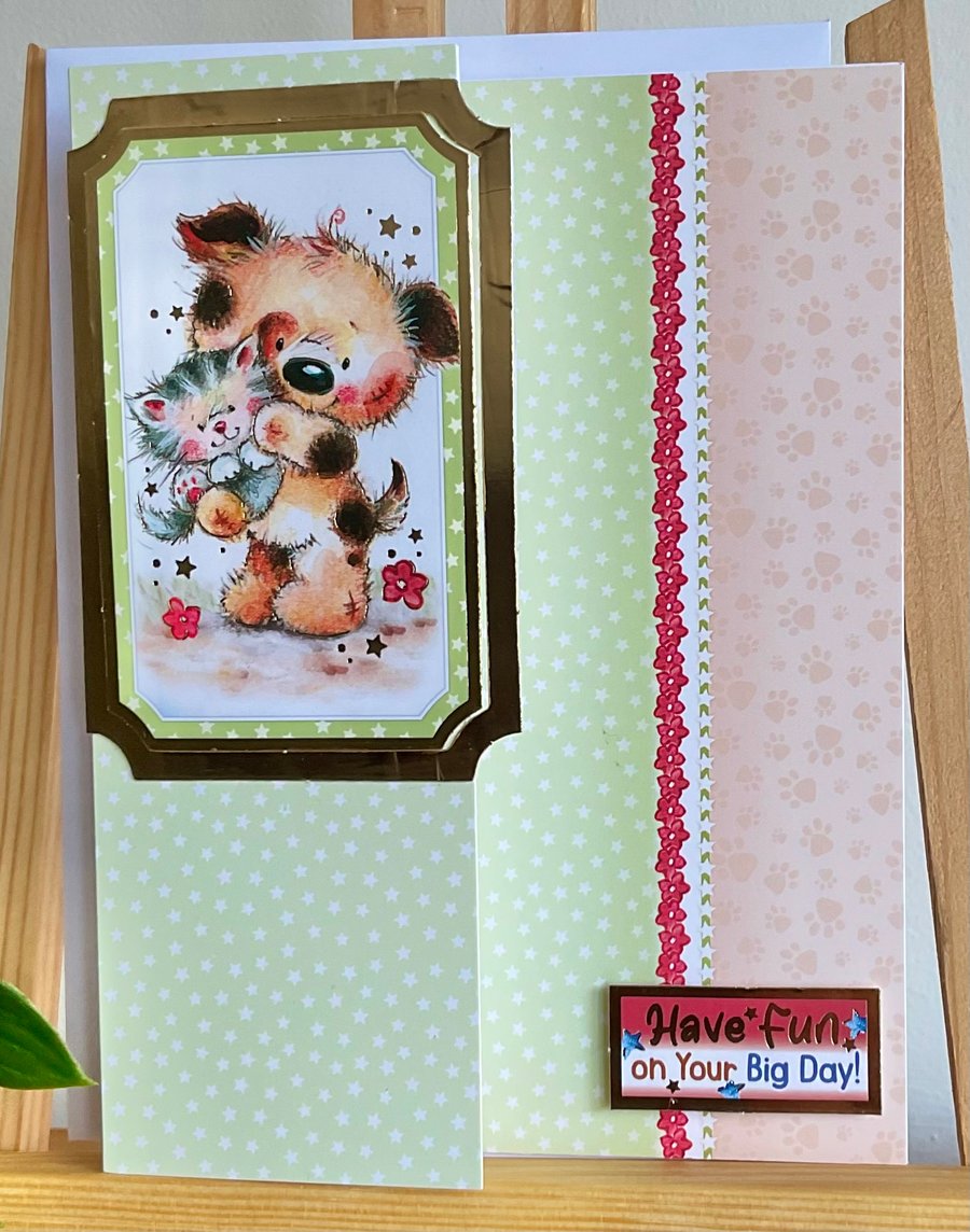 A puppy and kitten card for birthday or other occasion. 