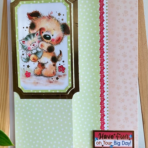 A puppy and kitten card for birthday or other occasion. 