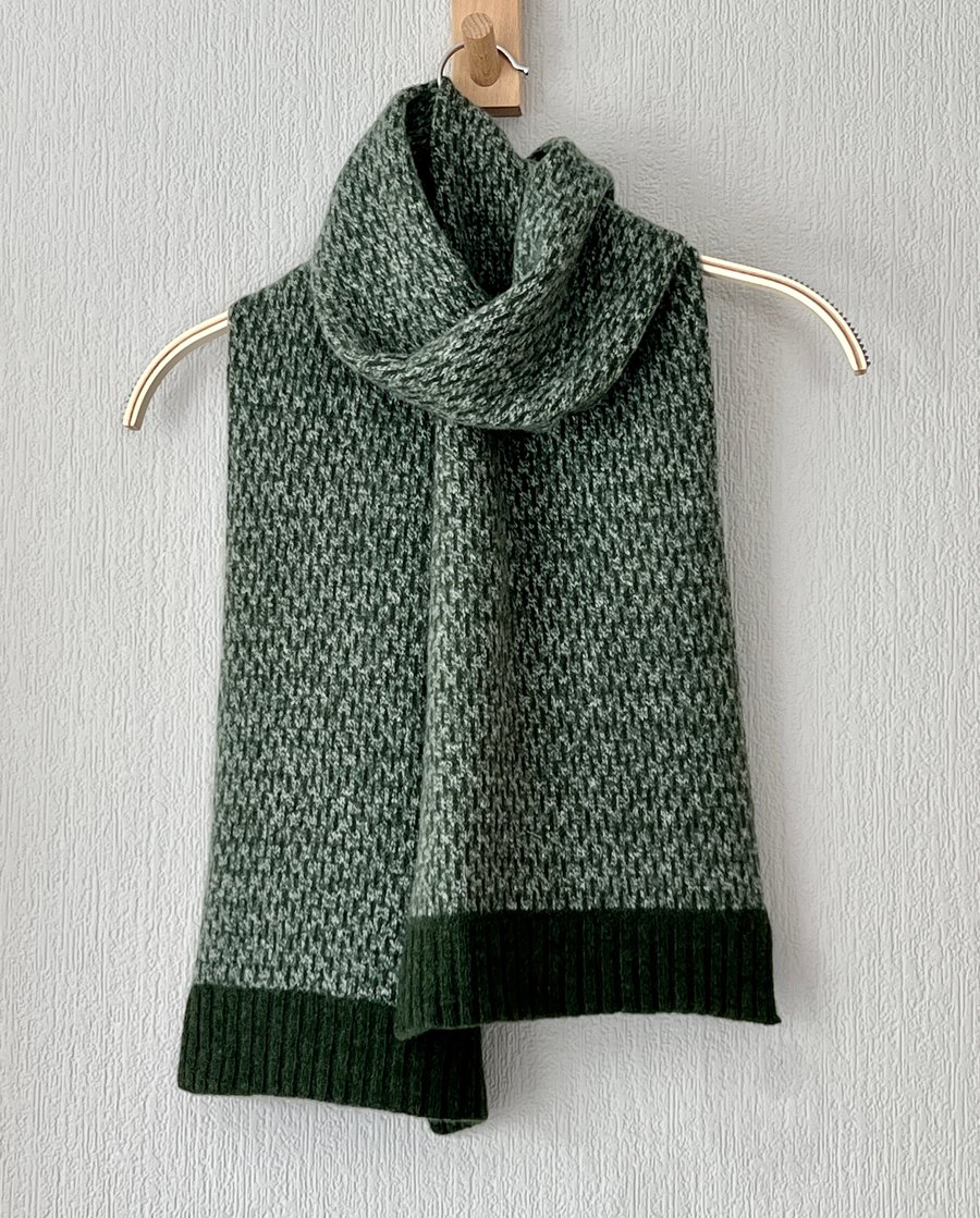 Scarf - soft merino lambswool Nordic scarf in marled rosemary green silver grey 