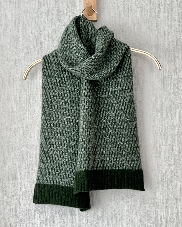 Scarf - soft merino lambswool Nordic scarf in marled rosemary green silver grey 