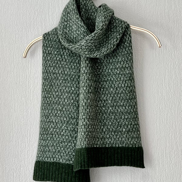 Scarf - soft merino lambswool Nordic scarf in marled rosemary green silver grey 