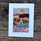 Autumn Textile landscape.  Upcycled fabric hand stitched picture 