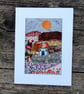 Autumn Textile landscape.  Upcycled fabric hand stitched picture 