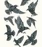 Starlings one-colour A2 linocut screen-print