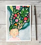 Original Floral Woman Painting - Gouache Painting - One of a kind