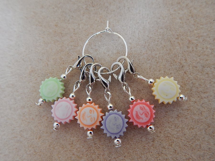 Crochet Stitch Markers Set of 6 Sun