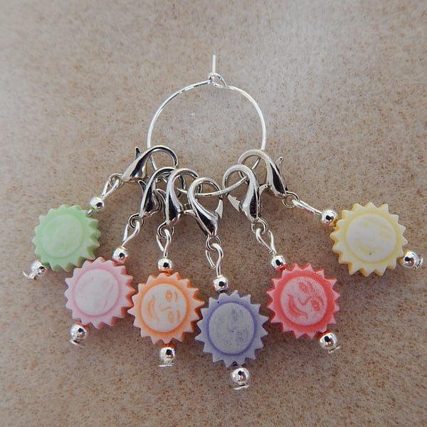 Crochet Stitch Markers Set of 6 Sun