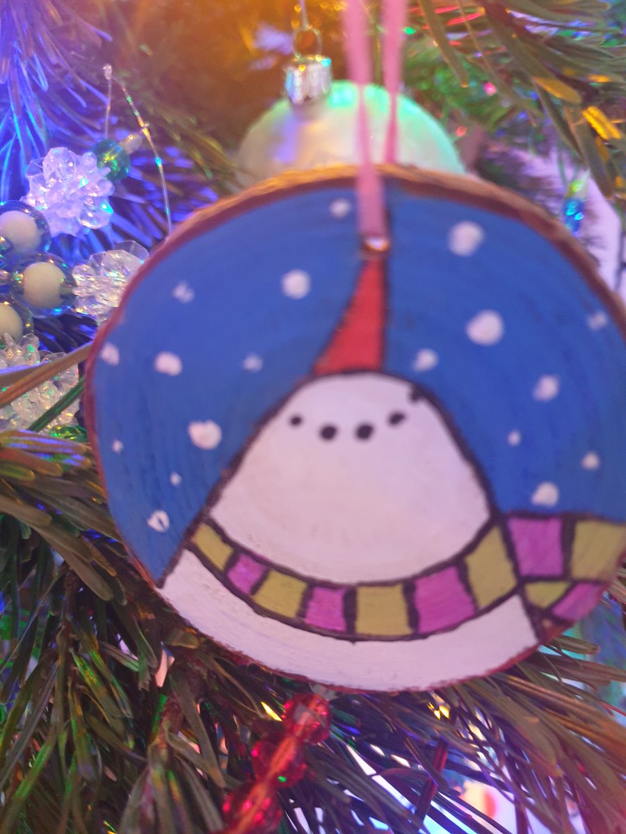 Snowman handpainted wooden slice