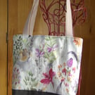 Pretty lined tote bag apprx 11" x 11" 