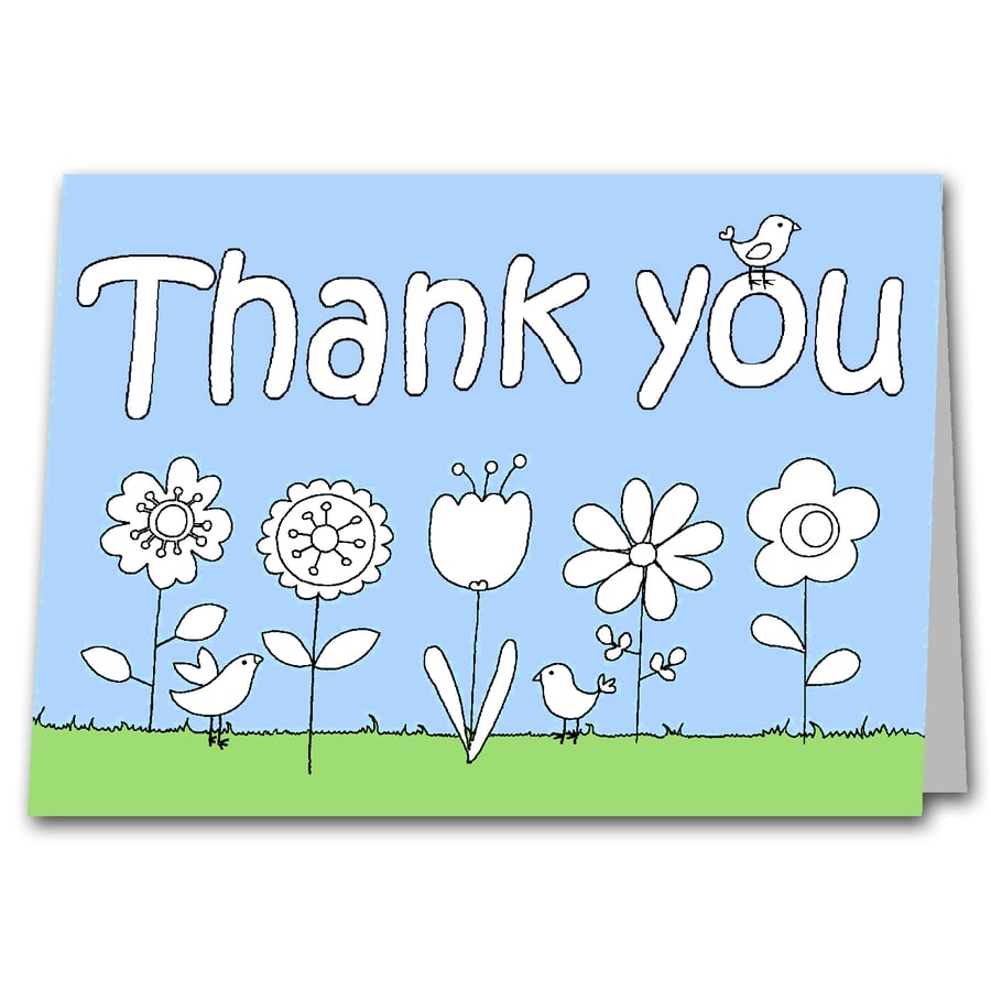 Childrens Colour your own Thank you Card for Teacher or Relative