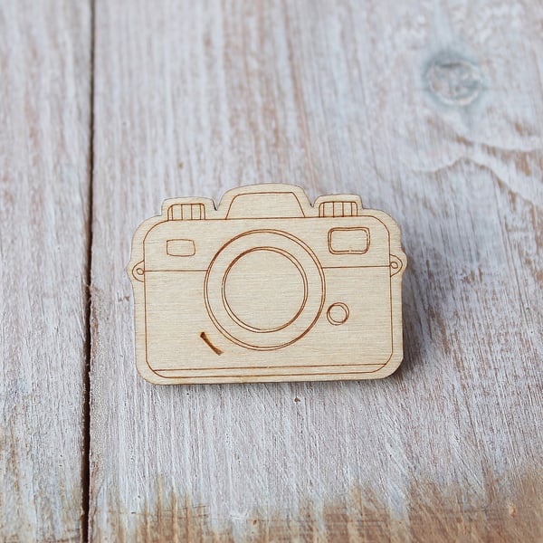 Wooden Camera Brooch